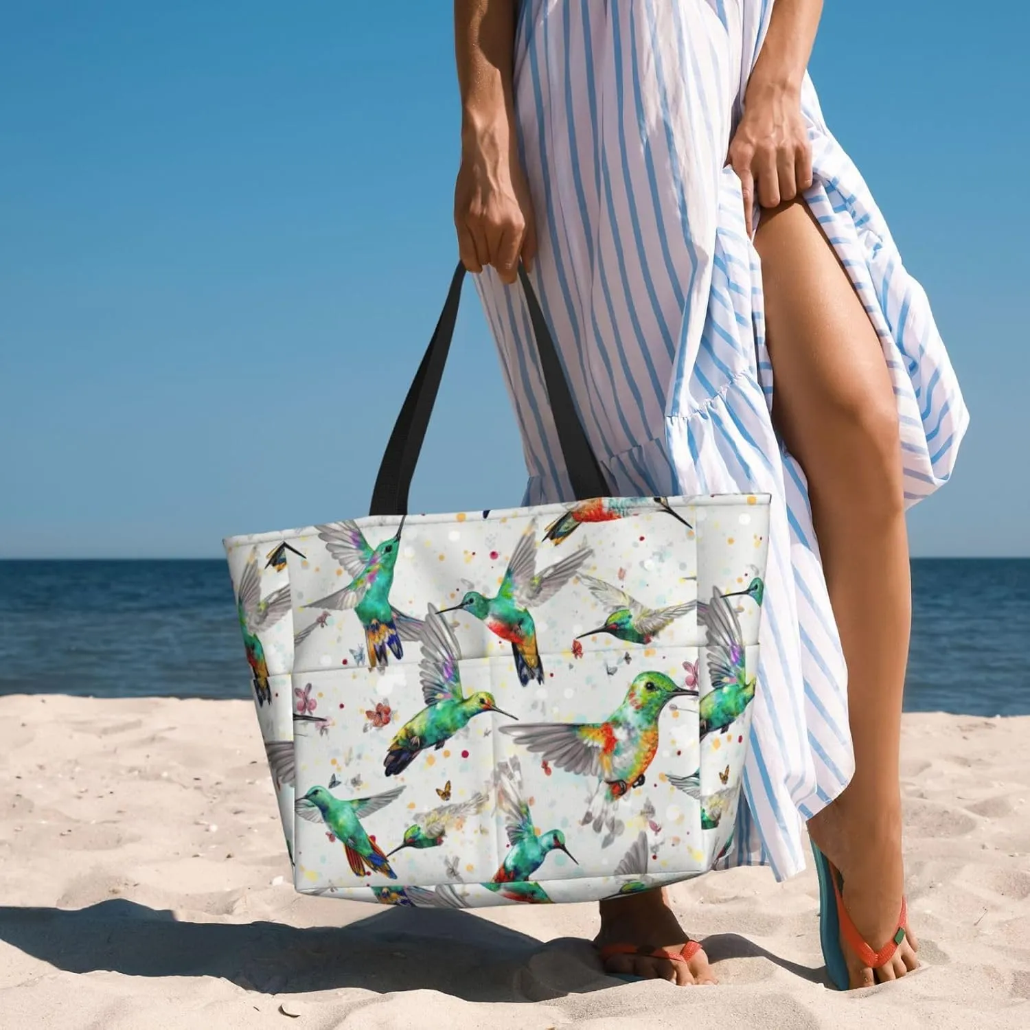 Women Large Beach Bag Travel Weekender Foldable Tote Bag for Pool Beach Vacation Gym