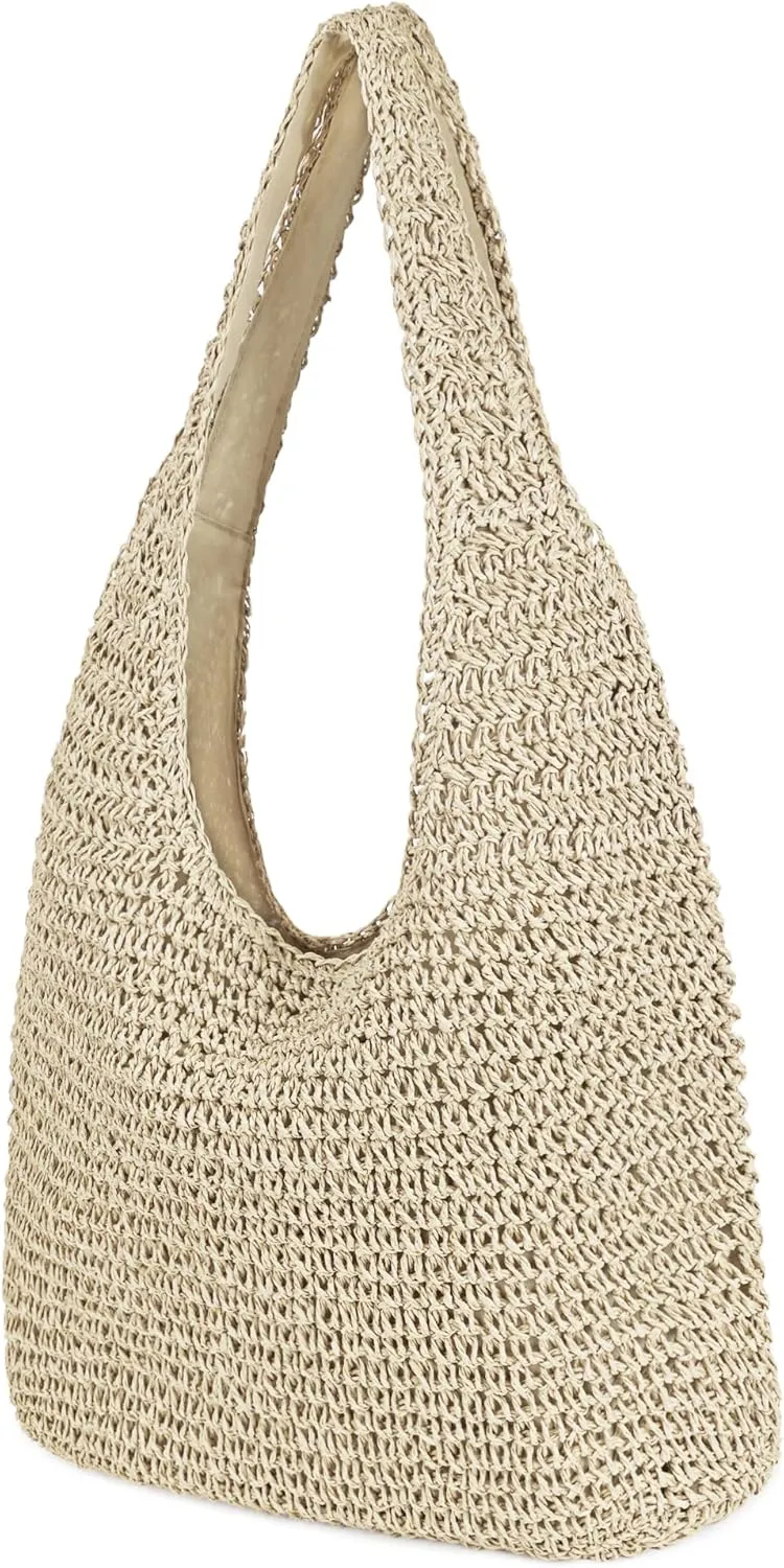 Women Large Straw Beach Bag Handmade Woven Shoulder Bags Hobo Tote Handbag Purse for Summer