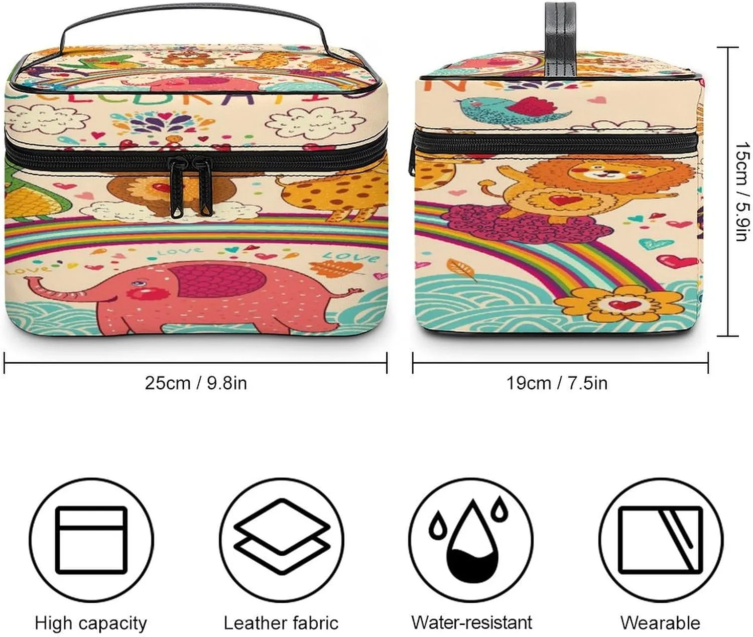 Women Leather Cosmetic Bag, Zipper Makeup Case Purse Holder Pouch Handbag