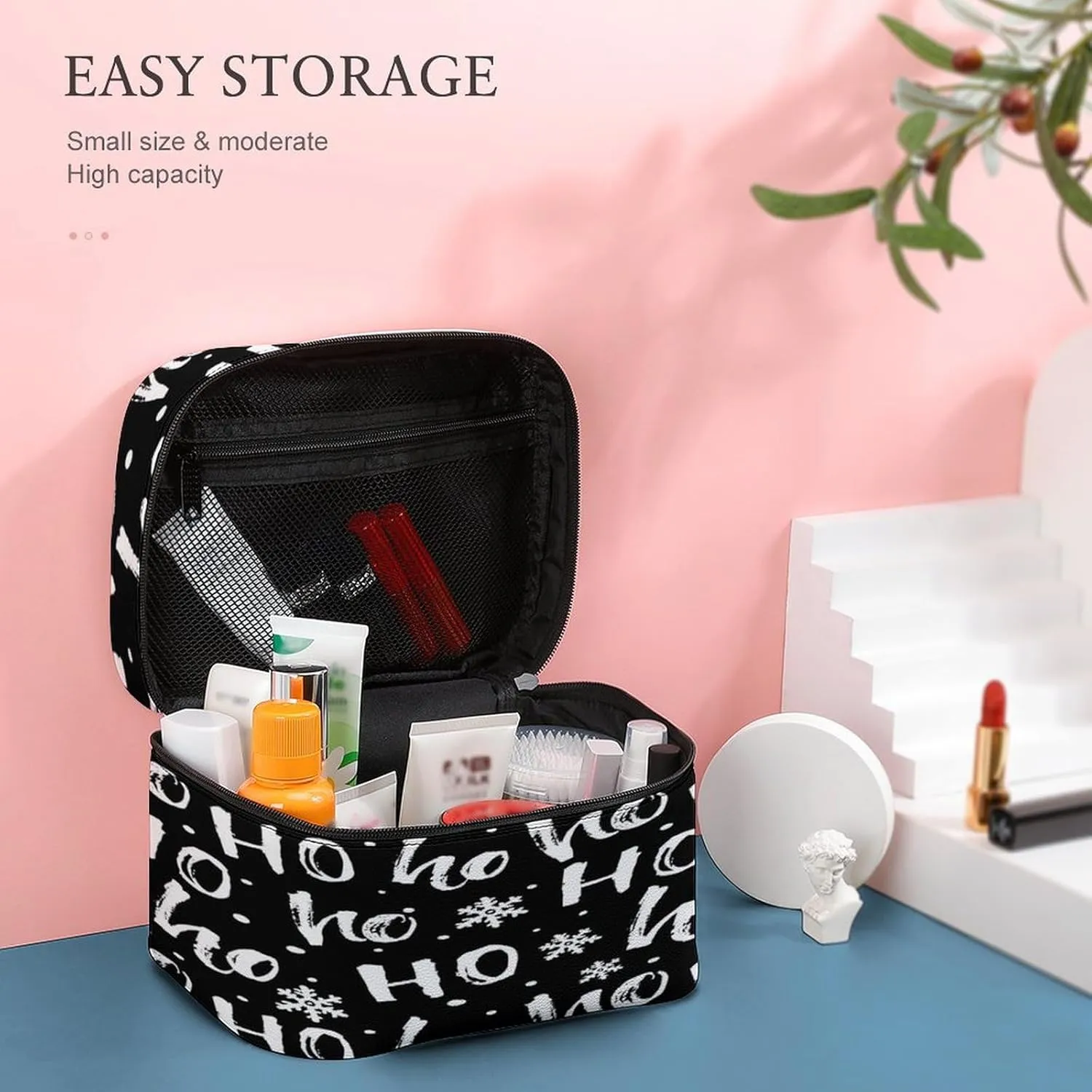 Women Leather Cosmetic Bag, Zipper Makeup Case Purse Holder Pouch Handbag