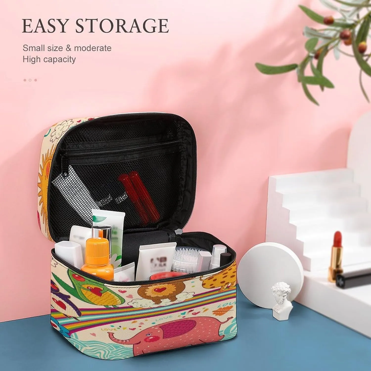 Women Leather Cosmetic Bag, Zipper Makeup Case Purse Holder Pouch Handbag