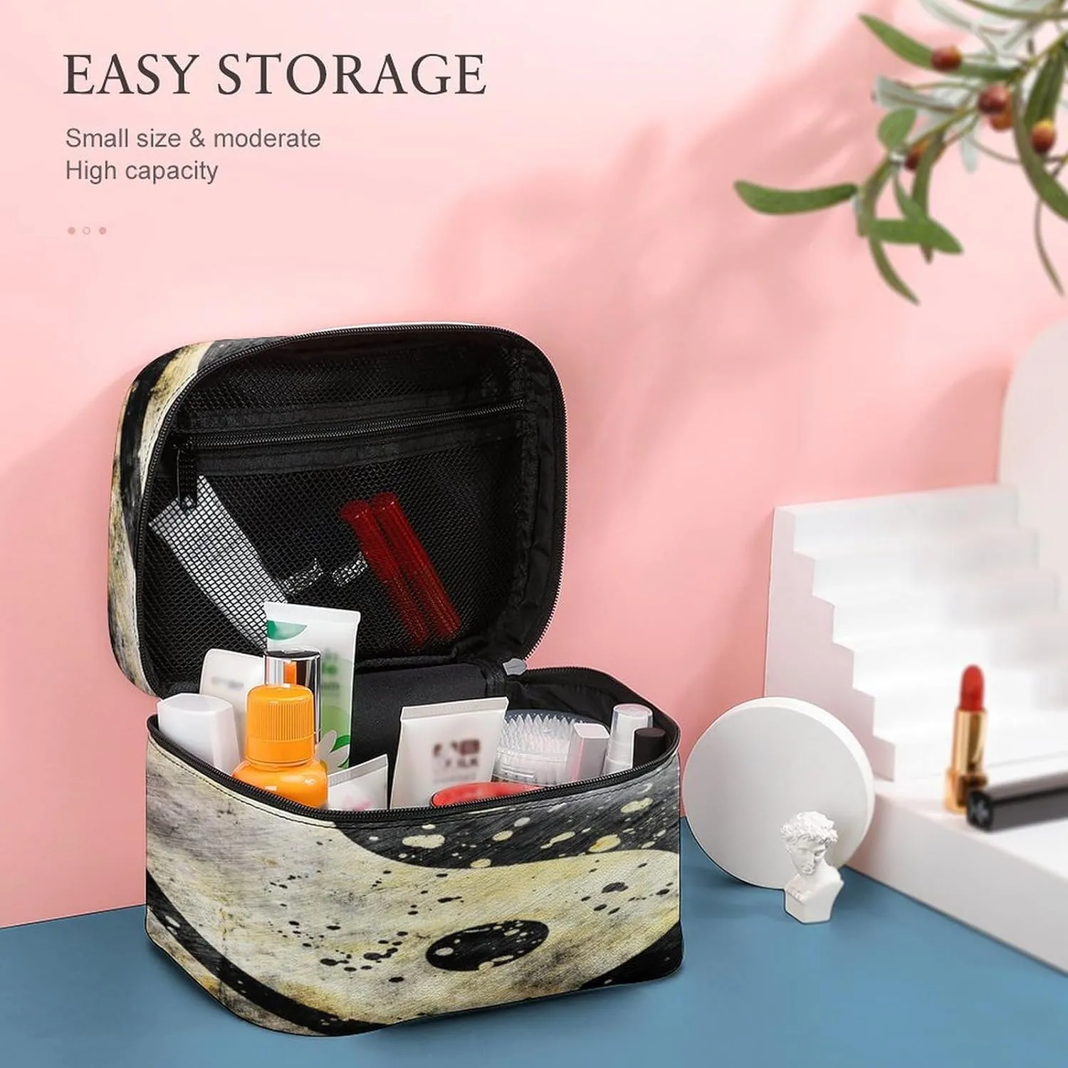 Women Leather Cosmetic Bag, Zipper Makeup Case Purse Holder Pouch Handbag