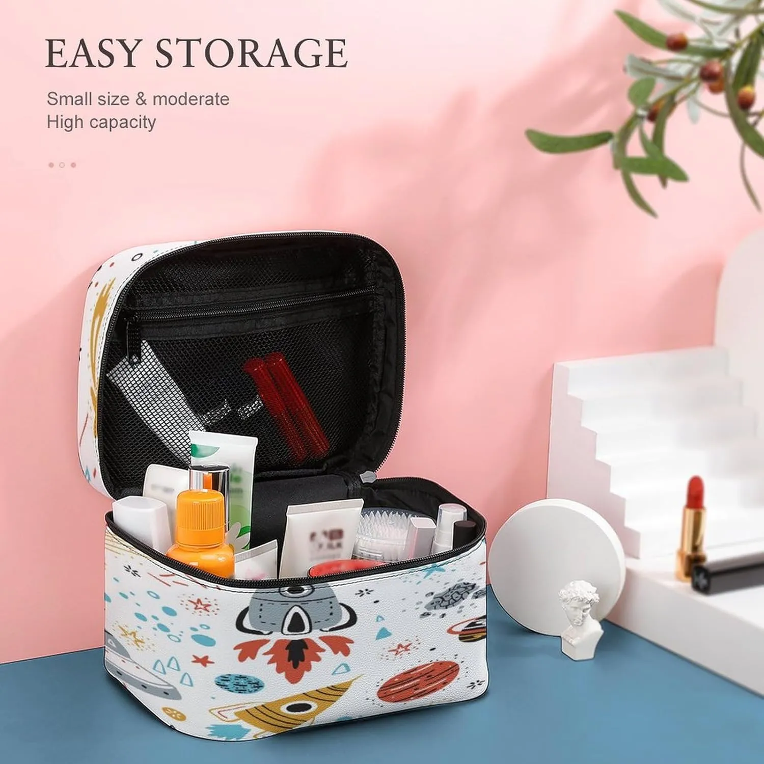 Women Leather Cosmetic Bag, Zipper Makeup Case Purse Holder Pouch Handbag