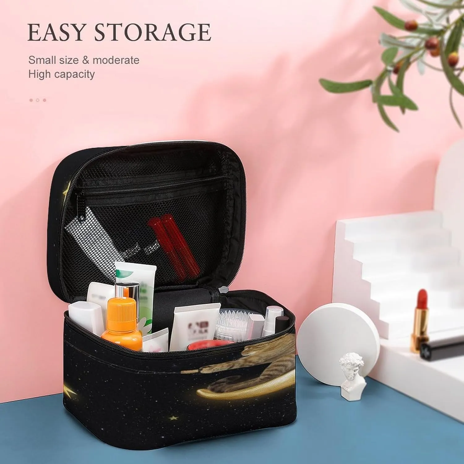 Women Leather Cosmetic Bag, Zipper Makeup Case Purse Holder Pouch Handbag