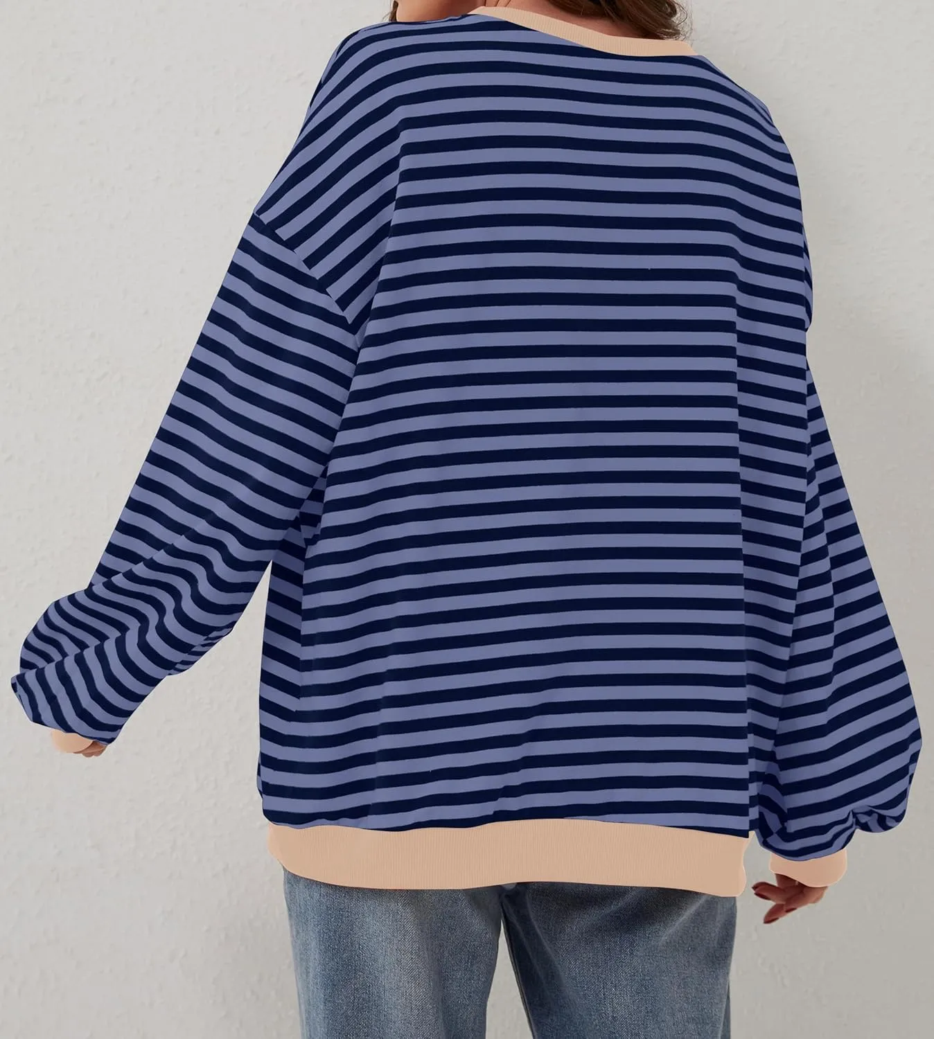 Women Oversized Striped Color Block Long Sleeve Crew Neck Sweatshirt Casual Loose Pullover Y2K Shirt Top