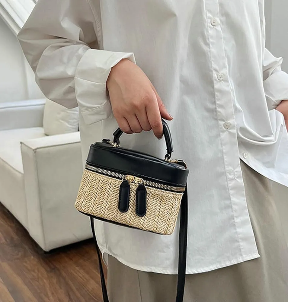 Women Small Summer Beach Tote Shoulder Bags Handwoven Straw Summer Crossbody Bag Makeup Purse Handbags