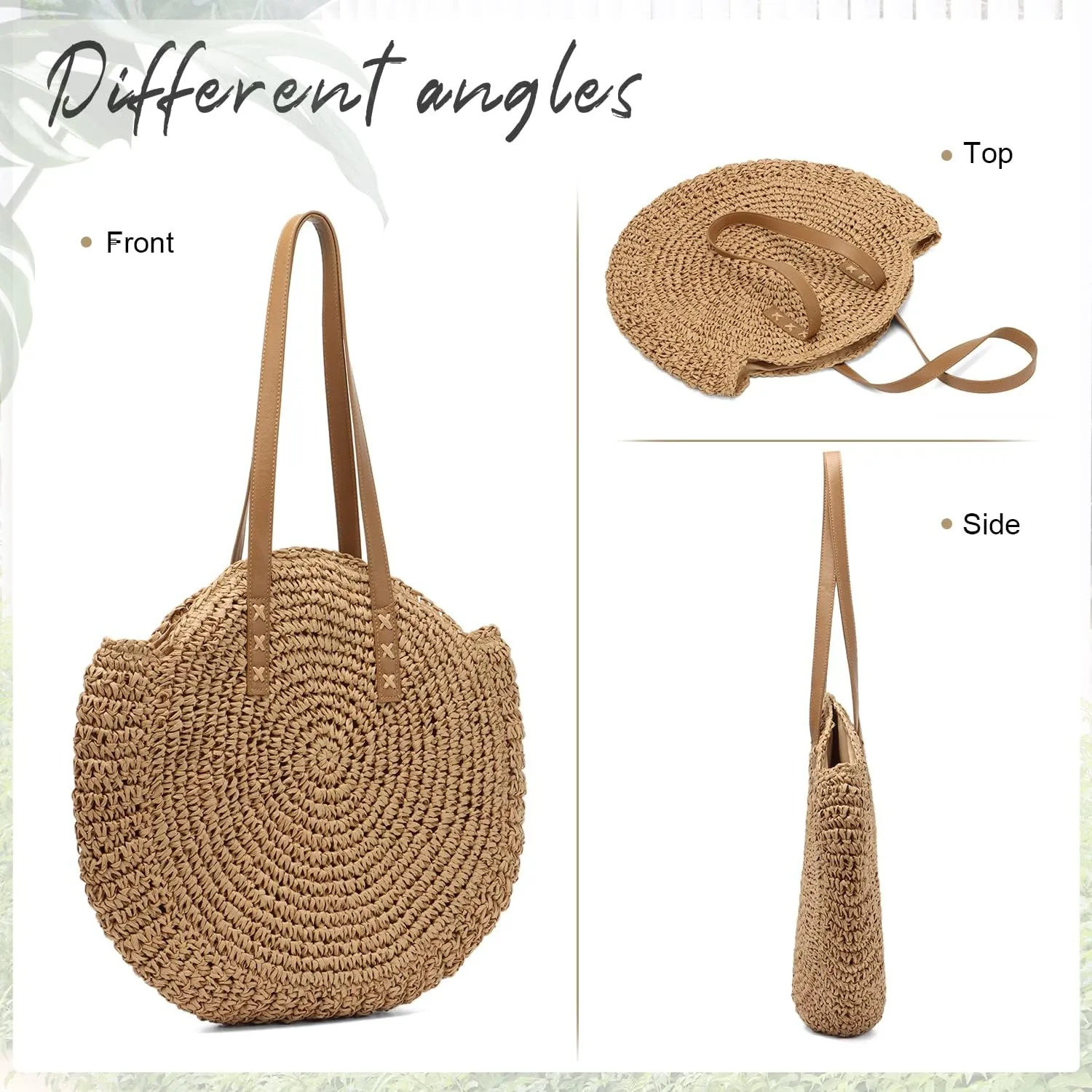 Women Straw Bag Round Handwoven Summer Beach Tote Bag Natural Chic Vacation Shoulder bag