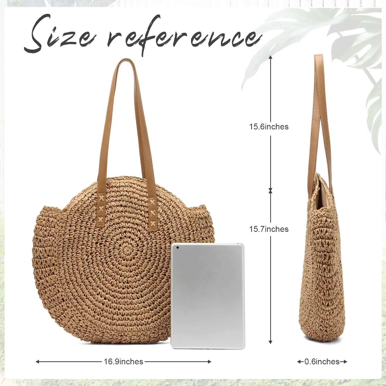 Women Straw Bag Round Handwoven Summer Beach Tote Bag Natural Chic Vacation Shoulder bag