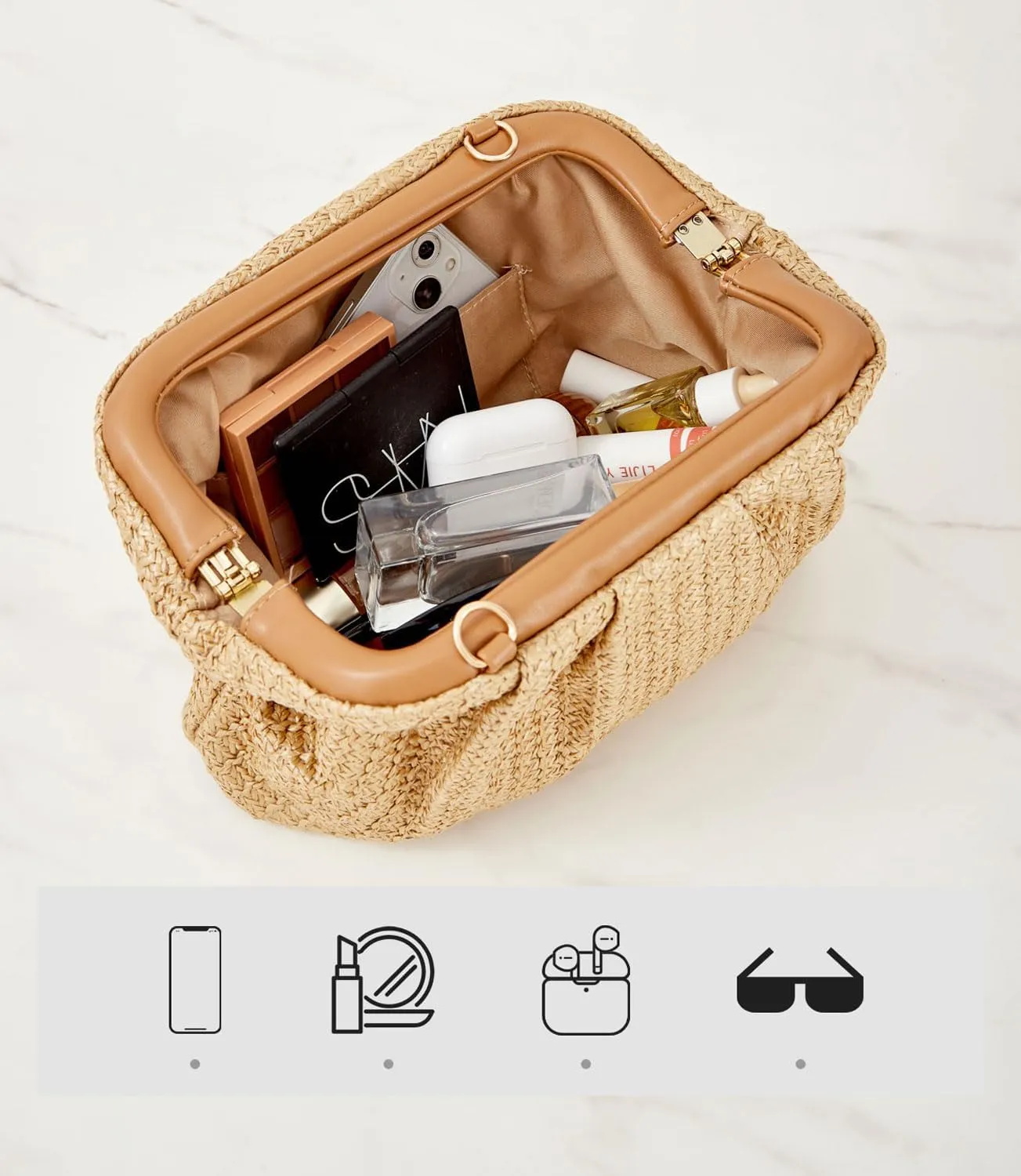 Women Straw Beach Clutch Purse Handbag Summer Elegant Vacation Style Shoulder Bag Crossbody Bag