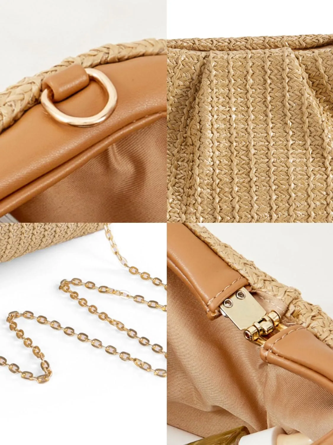 Women Straw Beach Clutch Purse Handbag Summer Elegant Vacation Style Shoulder Bag Crossbody Bag