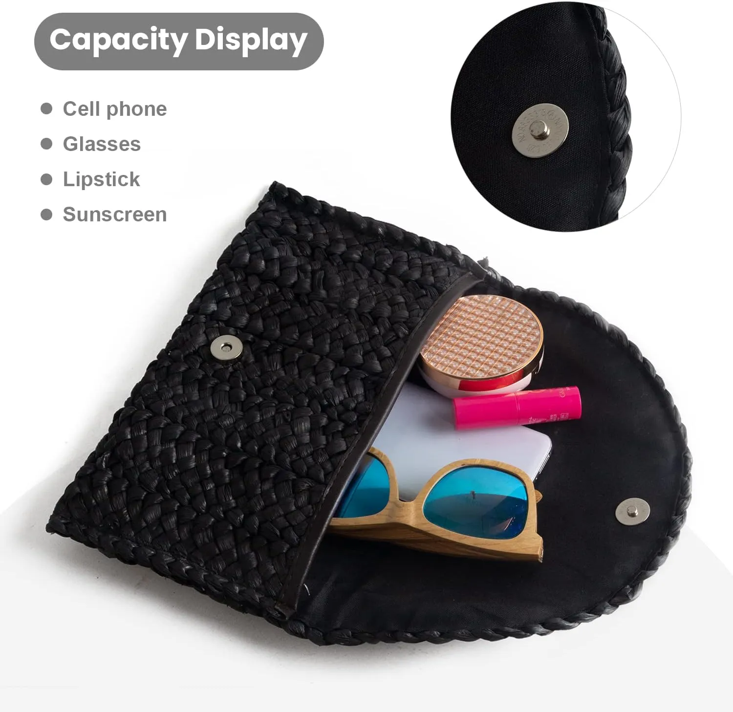 Women Straw Clutch Purse Handbag Straw Shoulder Bag Summer Beach Bag Woven Bag Envelope Purse Wallet