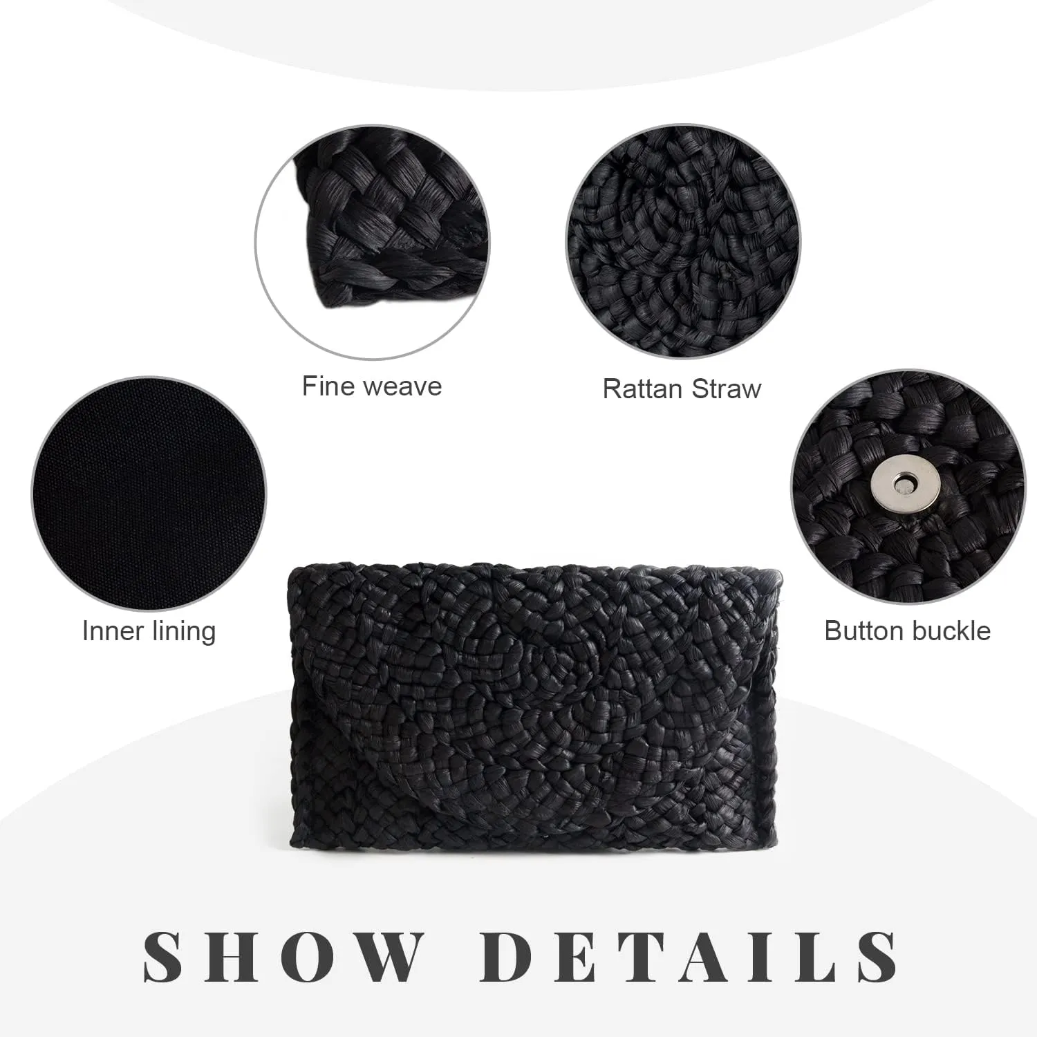 Women Straw Clutch Purse Handbag Straw Shoulder Bag Summer Beach Bag Woven Bag Envelope Purse Wallet