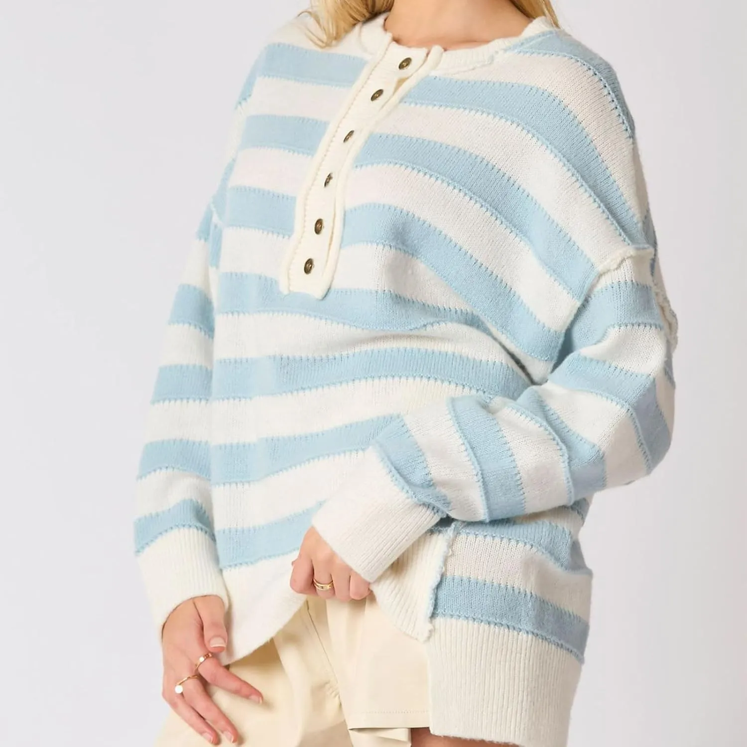 Women Striped Drop Shoulder Long Sleeve Casual Y2k Trendy Tops