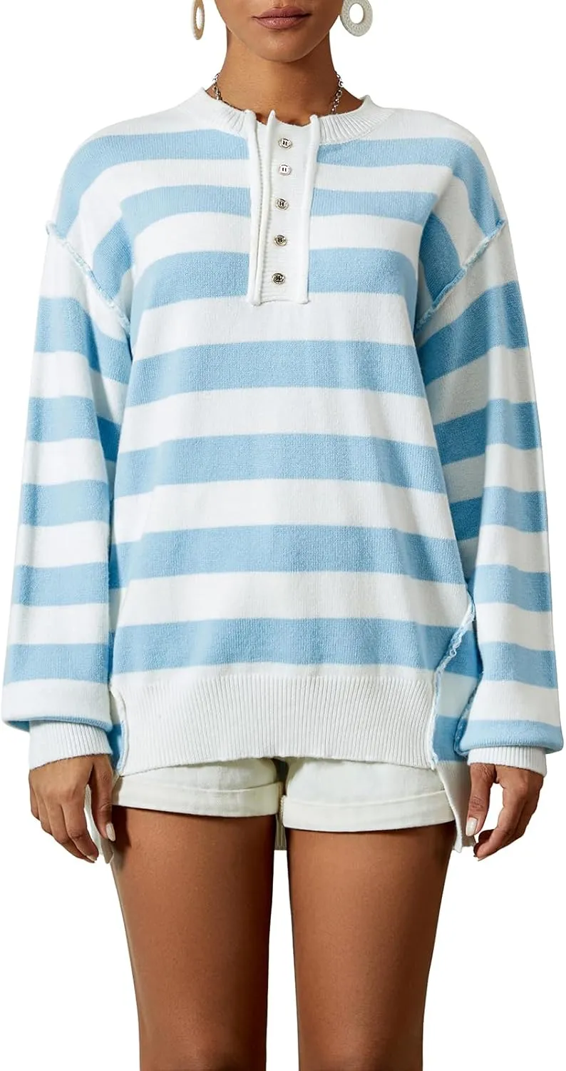 Women Striped Drop Shoulder Long Sleeve Casual Y2k Trendy Tops