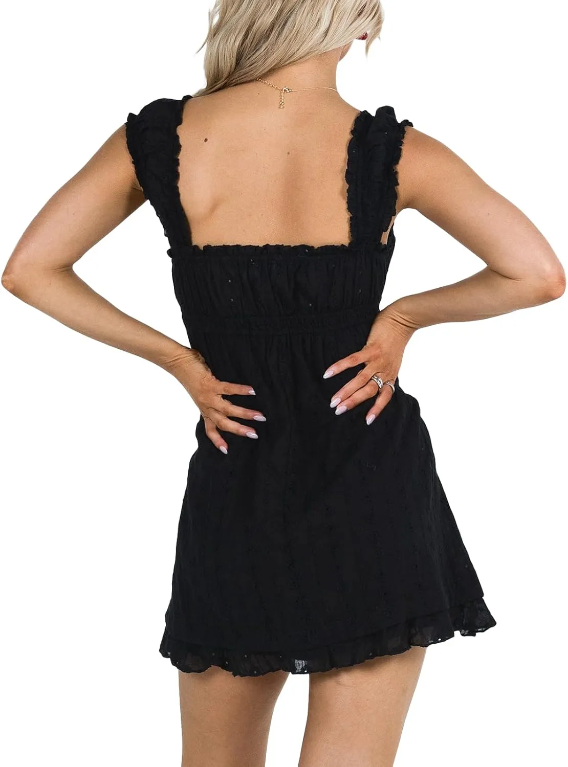 Women Summer Floral Embroidery Dress Sleeveless Ruffle Loose A-line Mini Dress Beach Clubwear Streetwear