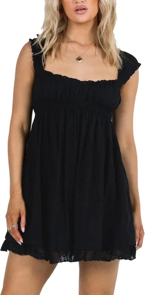 Women Summer Floral Embroidery Dress Sleeveless Ruffle Loose A-line Mini Dress Beach Clubwear Streetwear