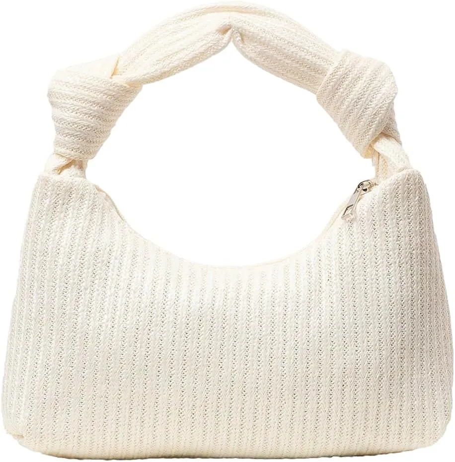Women Summer Straw Tote Bag 2025 Woven Knot Handle Design Shoulder Handbag Underarm Small Vacation Crochet Beach Purse
