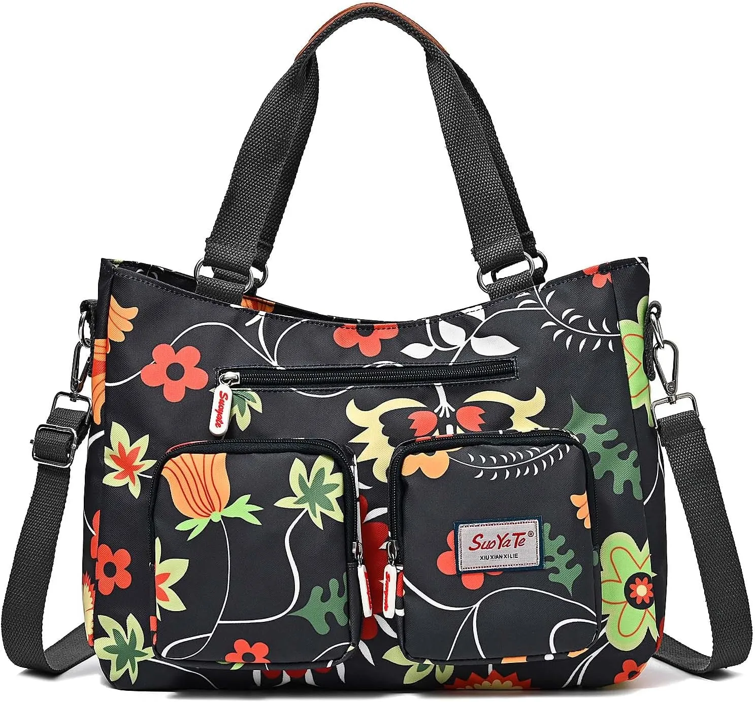 Women Utility Tote Bag Teacher Purses and Handbags for Nurse Waterproof Nylon Multi Pocket Shoulder Bag Work Tote Bag