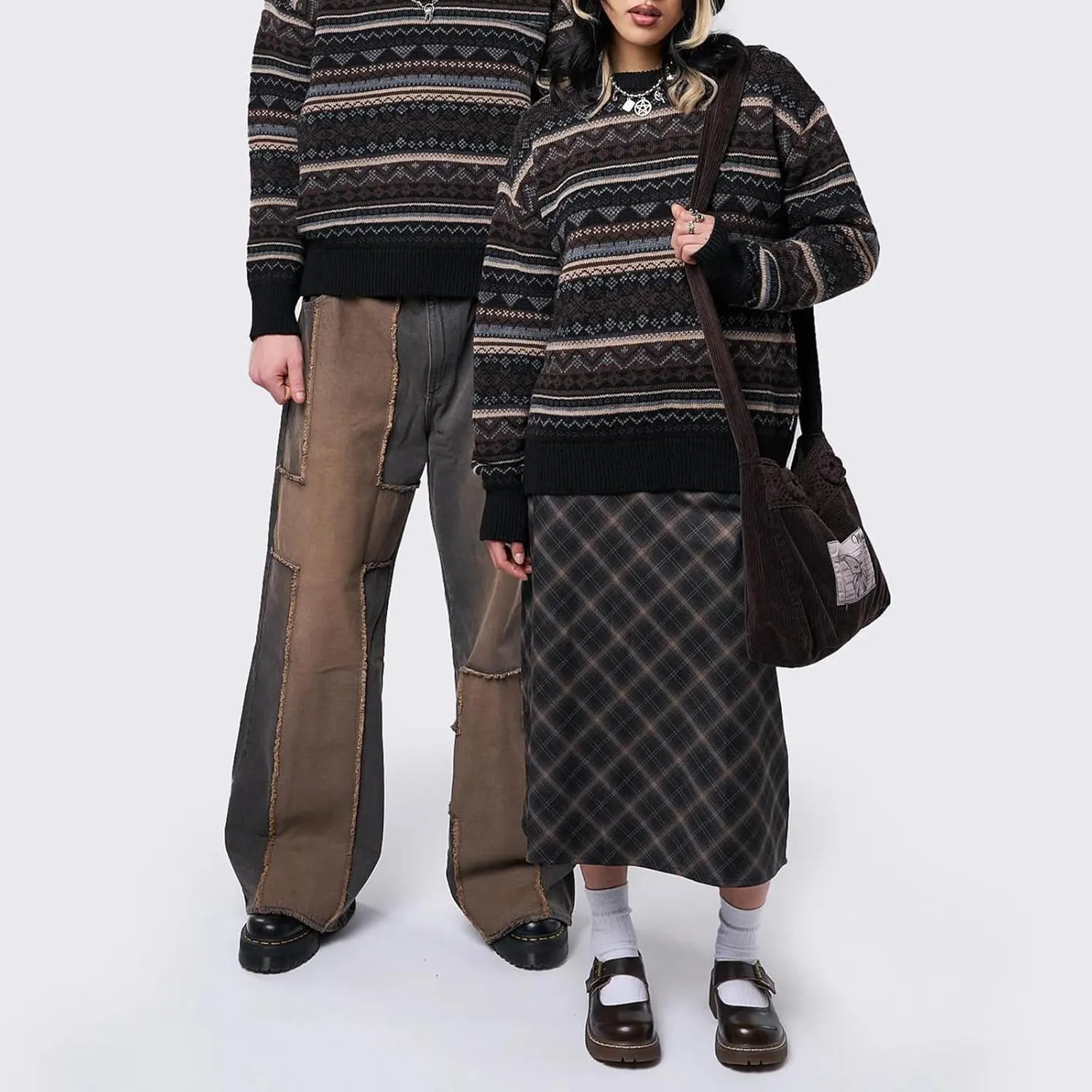 Women Y2K Argyle Striped Pullover Sweater Casual Long Sleeve Round Neck Vintage Preppy Style Pullover Knitwear
