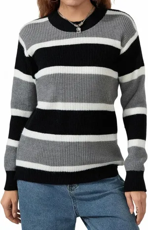 Women Y2K Argyle Striped Pullover Sweater Casual Long Sleeve Round Neck Vintage Preppy Style Pullover Knitwear