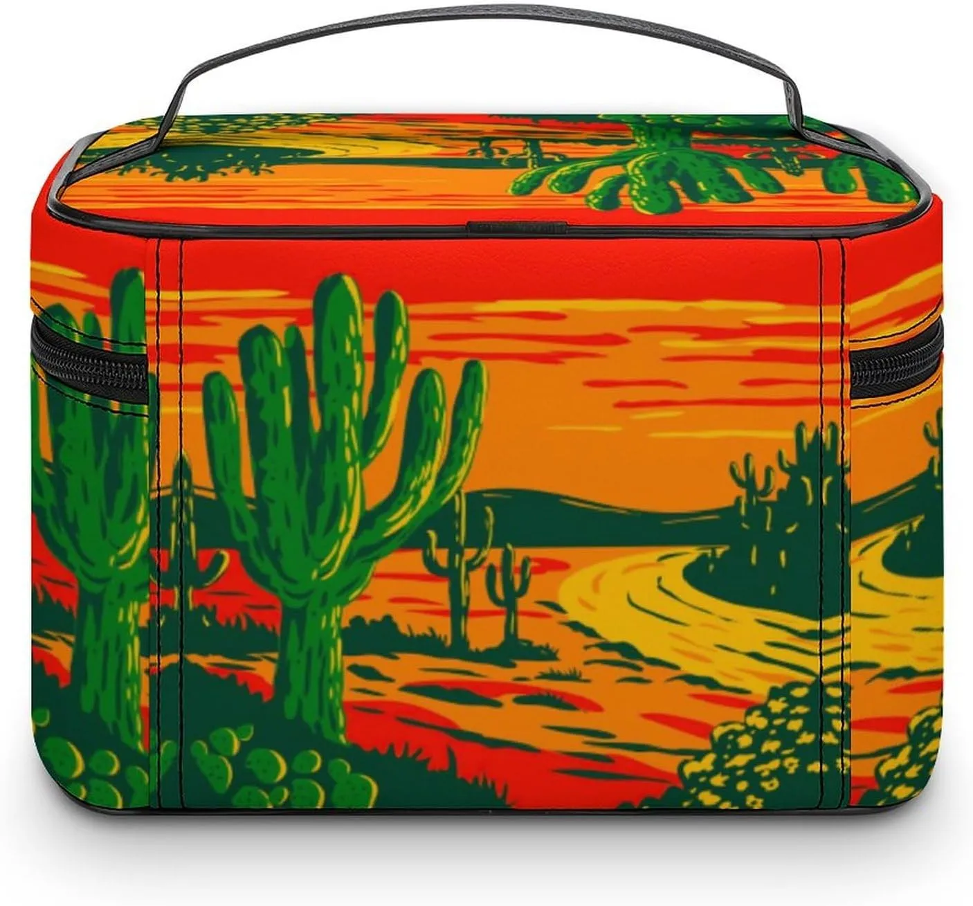 Womens Anime Cactus Red Poster Make Up Bag Organizer With Compartments Handle Men Makeup Toiletry Bags Waterproof Soft Leather Skincare Cosmetic Box For Travel Camping Wedding