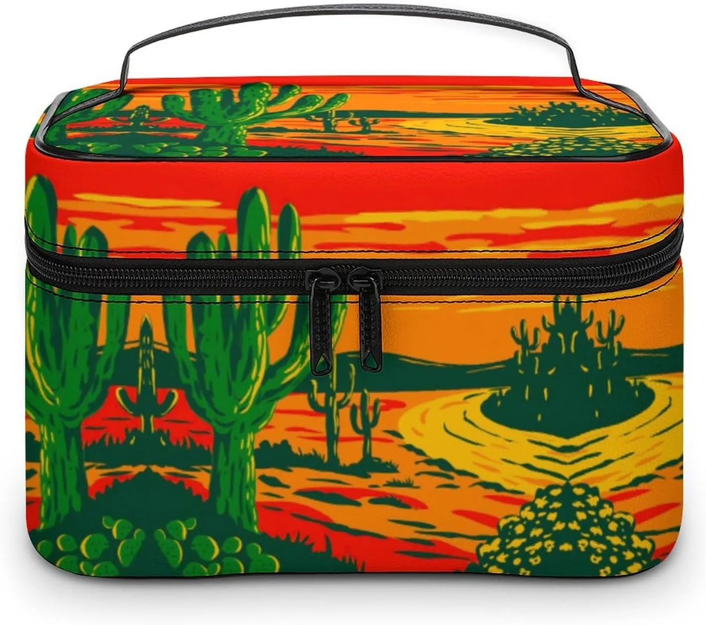 Womens Anime Cactus Red Poster Make Up Bag Organizer With Compartments Handle Men Makeup Toiletry Bags Waterproof Soft Leather Skincare Cosmetic Box For Travel Camping Wedding