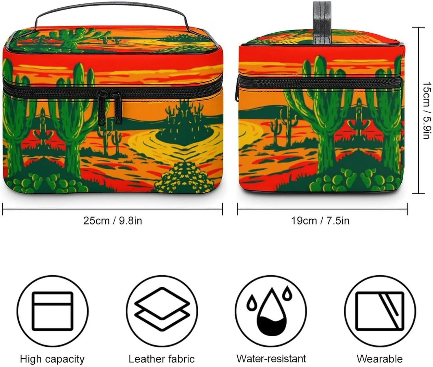 Womens Anime Cactus Red Poster Make Up Bag Organizer With Compartments Handle Men Makeup Toiletry Bags Waterproof Soft Leather Skincare Cosmetic Box For Travel Camping Wedding