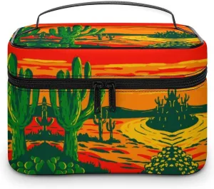 Womens Anime Cactus Red Poster Make Up Bag Organizer With Compartments Handle Men Makeup Toiletry Bags Waterproof Soft Leather Skincare Cosmetic Box For Travel Camping Wedding