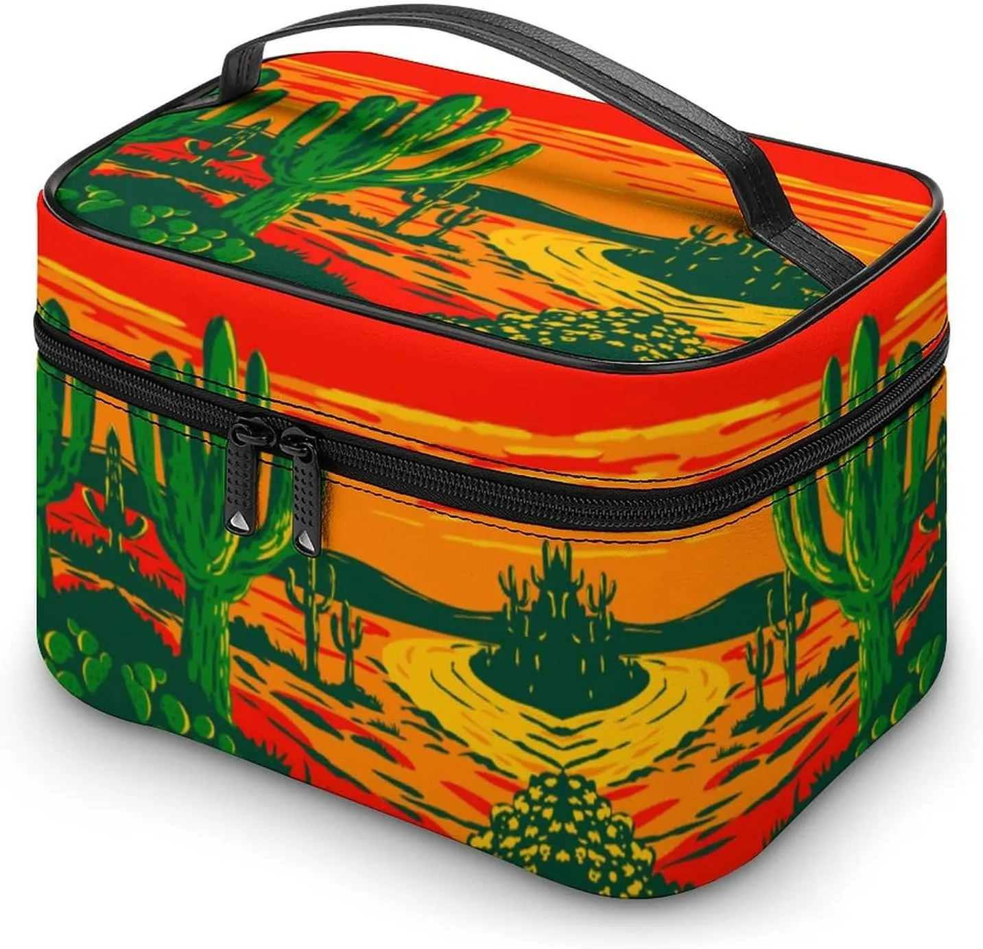 Womens Anime Cactus Red Poster Make Up Bag Organizer With Compartments Handle Men Makeup Toiletry Bags Waterproof Soft Leather Skincare Cosmetic Box For Travel Camping Wedding