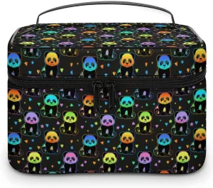 Womens Anime Cute Pandas Colorful Make Up Bag Organizer With Compartments Handle Men Makeup Toiletry Bags Waterproof Soft Leather Skincare Cosmetic Box For Travel Camping Wedding