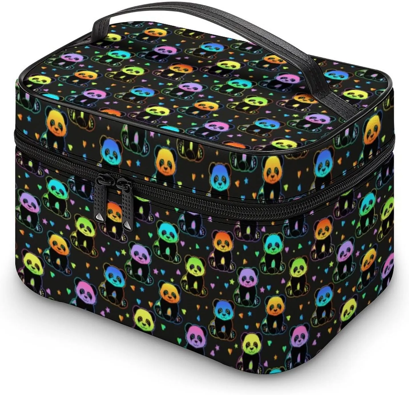 Womens Anime Cute Pandas Colorful Make Up Bag Organizer With Compartments Handle Men Makeup Toiletry Bags Waterproof Soft Leather Skincare Cosmetic Box For Travel Camping Wedding