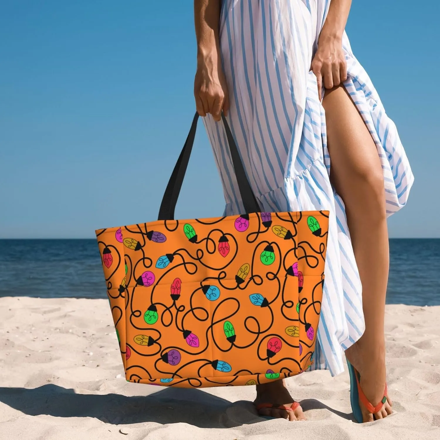 Women's Beach Travel Bags Large Waterproof Tote Bag with Pockets Sandproof Handbag for Beach Gym Vacation