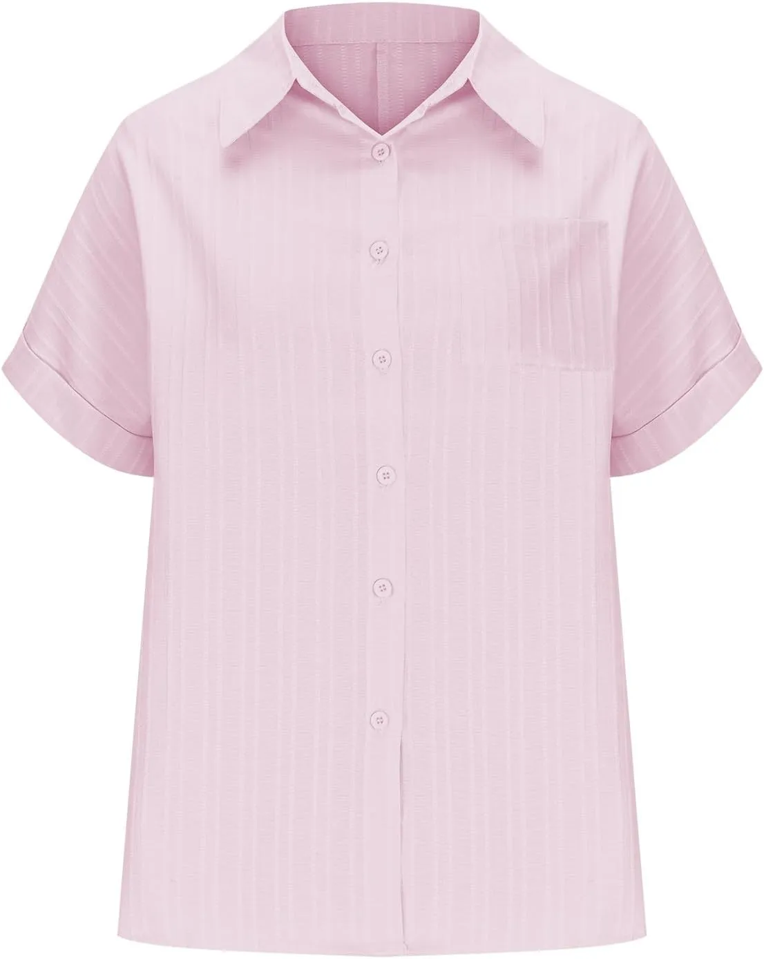 Womens Button Down Shirt Short Sleeve Dress Shirt V Neck Collared Button Up Tops Textured Work Blouse with Pocket