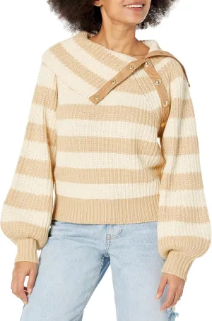 Women's Button Neck Striped Sweater