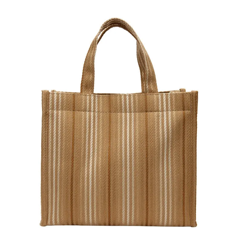 Women's Canvas Hand-held Western Style Striped Large Shoulder Bags