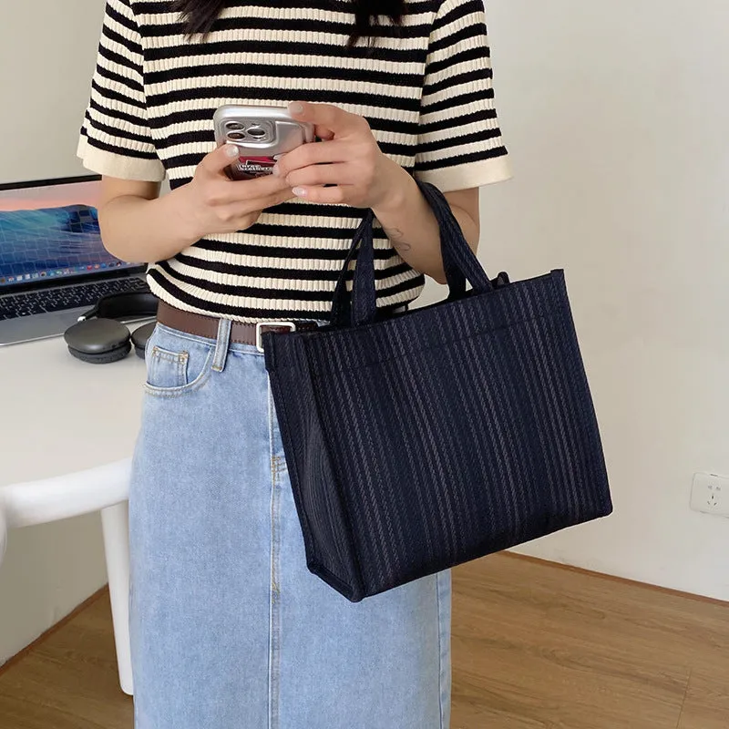 Women's Canvas Hand-held Western Style Striped Large Shoulder Bags