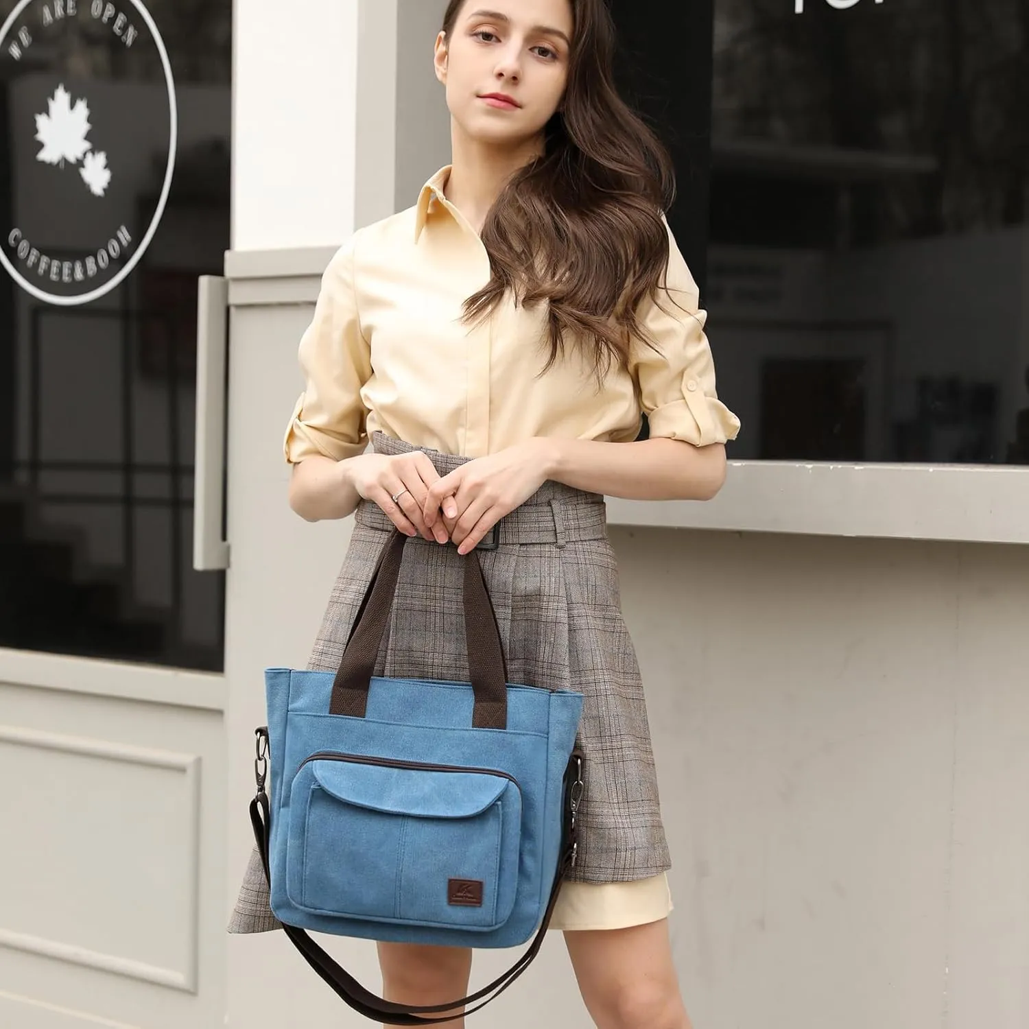 Women's Canvas Tote Purse Casual Shoulder Crossbody Bags Small Handbag, Multi-pocket Top Handle Work Bag