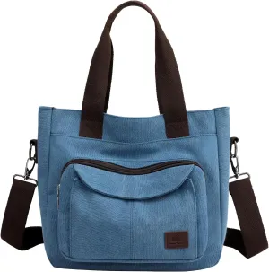 Women's Canvas Tote Purse Casual Shoulder Crossbody Bags Small Handbag, Multi-pocket Top Handle Work Bag