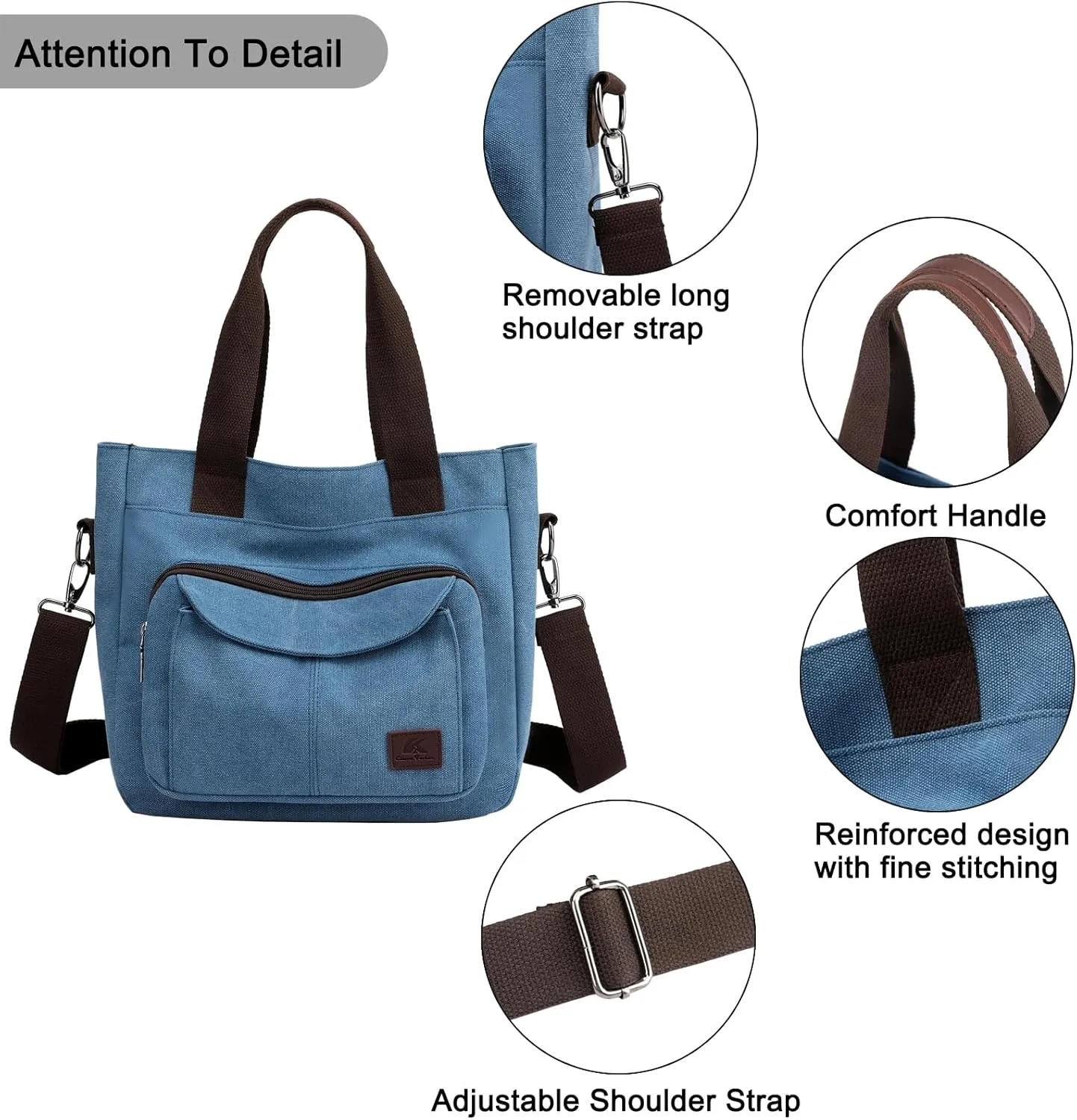 Women's Canvas Tote Purse Casual Shoulder Crossbody Bags Small Handbag, Multi-pocket Top Handle Work Bag