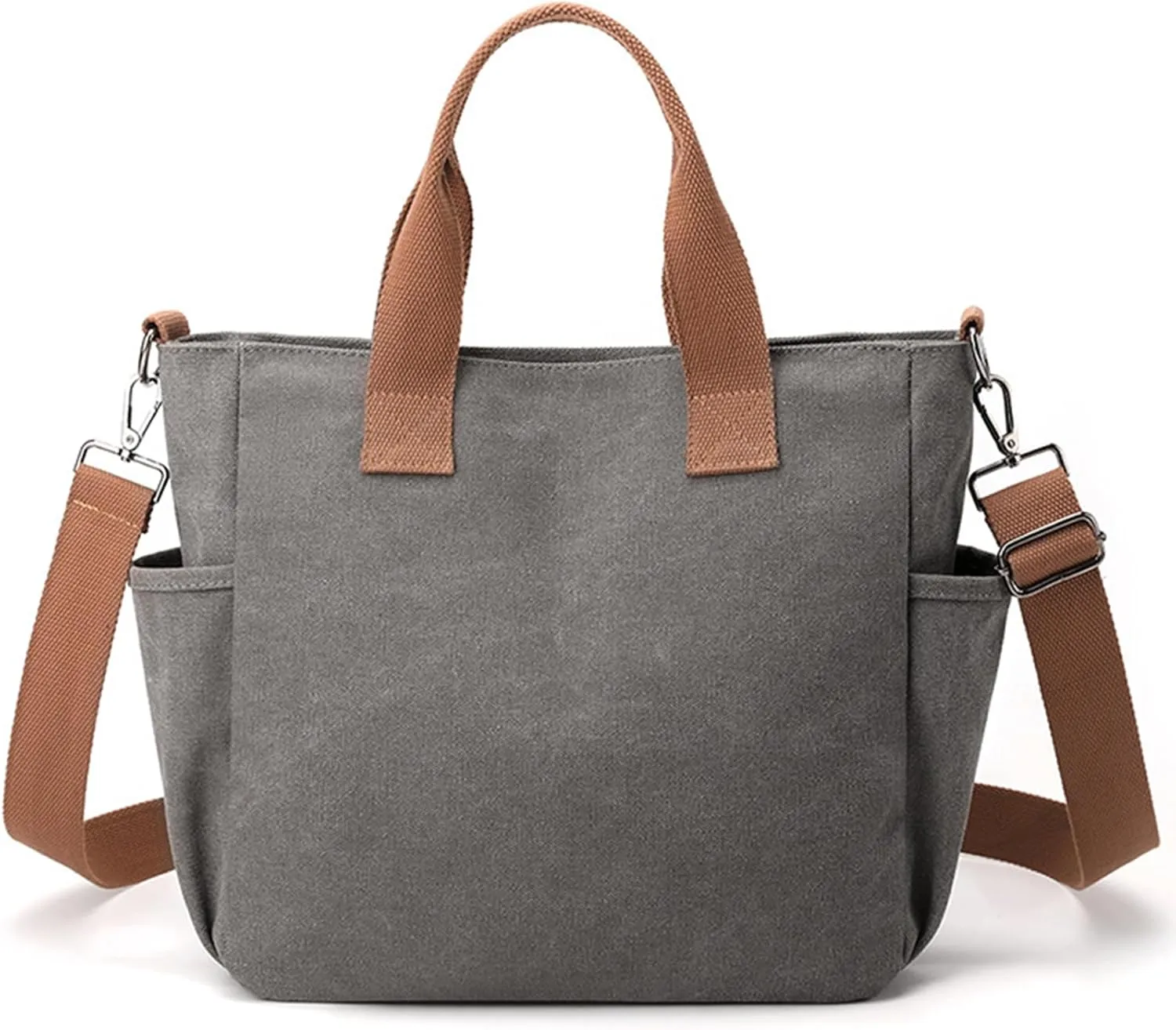 Women's Canvas Tote Purses Shoulder Travel Crossbody Bag Everyday Handbags with Zipper (Grey)