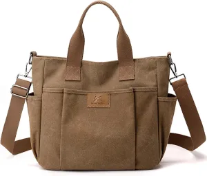 Women's Canvas Tote Purses Shoulder Travel Crossbody Bag Everyday Handbags with Zipper (Grey)