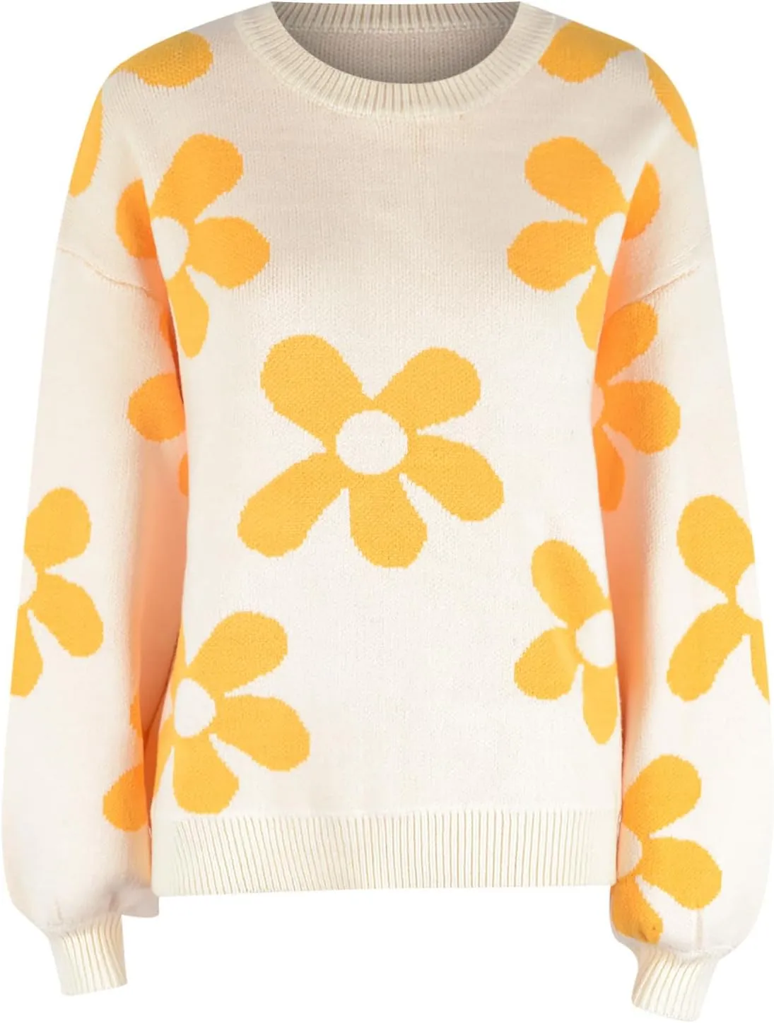 Women's Casual Flower Knitted Sweaters Crewneck Long Sleeve Chunky Cable Knit Pullover 2023 Fashion Clothes