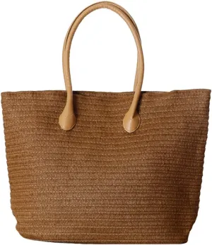 Women's Classic Straw Summer Beach Shoulder Bag Handbag Tote With PU Leather Straps Handmade Purse