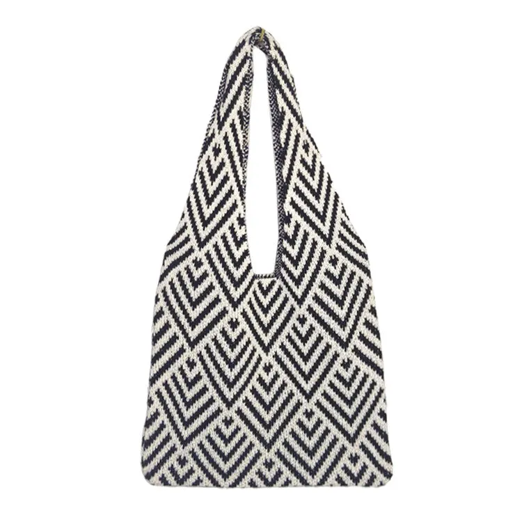 Women's Contrast Color Striped Knitted Large Capacity Shoulder Bags