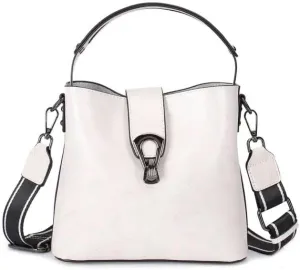 Women's Crossbody Handbag with Multiple Compartments, Adjustable Striped Strap, White and Black