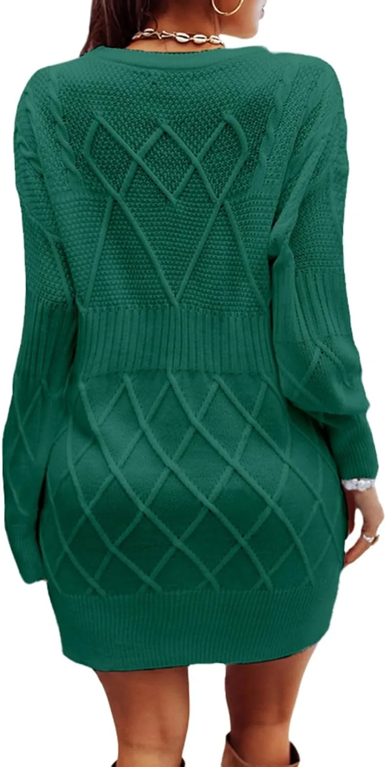 Women's Fashion Sweater Fashion Knitted Skinny Striped Sweater Dress Tunic Solid Round Neck Wide Hem Top Cozy Outfits