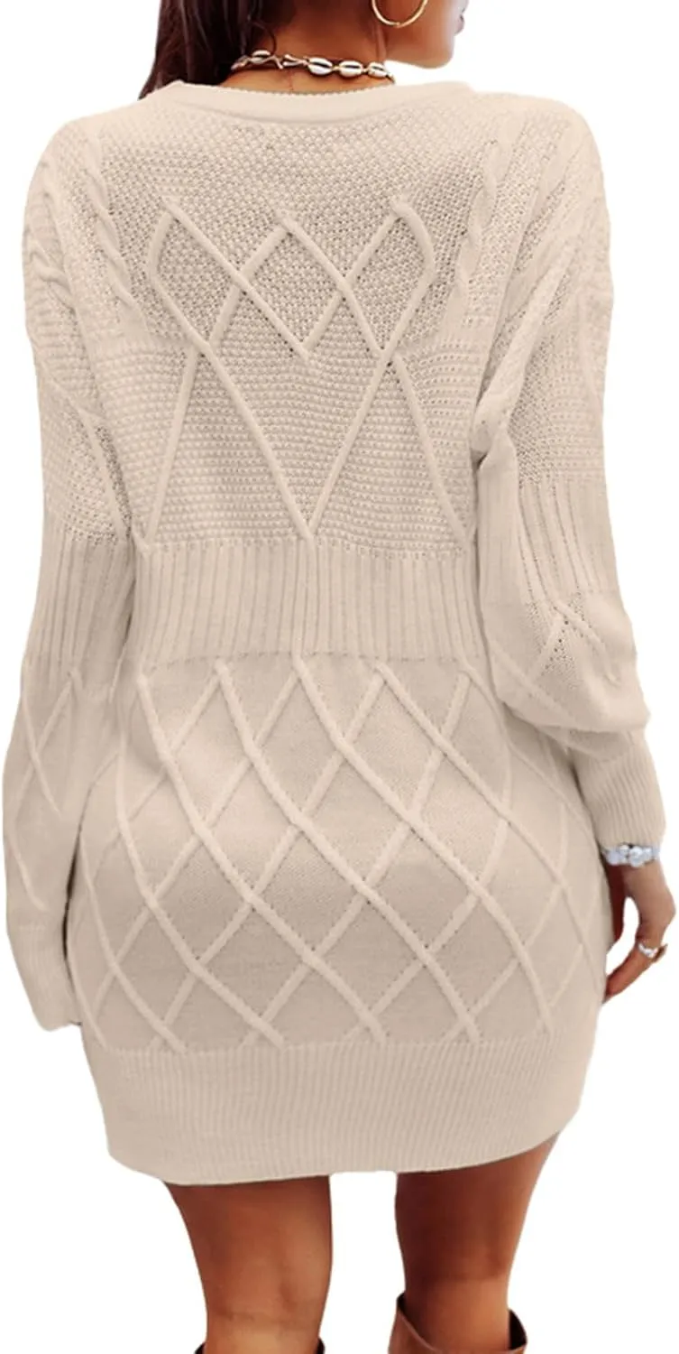 Women's Fashion Sweater Fashion Knitted Skinny Striped Sweater Dress Tunic Solid Round Neck Wide Hem Top Cozy Outfits