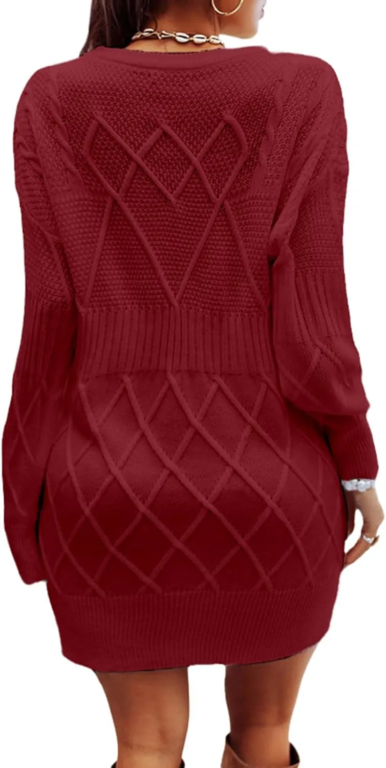 Women's Fashion Sweater Fashion Knitted Skinny Striped Sweater Dress Tunic Solid Round Neck Wide Hem Top Cozy Outfits