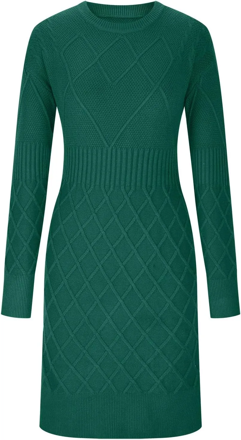 Women's Fashion Sweater Fashion Knitted Skinny Striped Sweater Dress Tunic Solid Round Neck Wide Hem Top Cozy Outfits