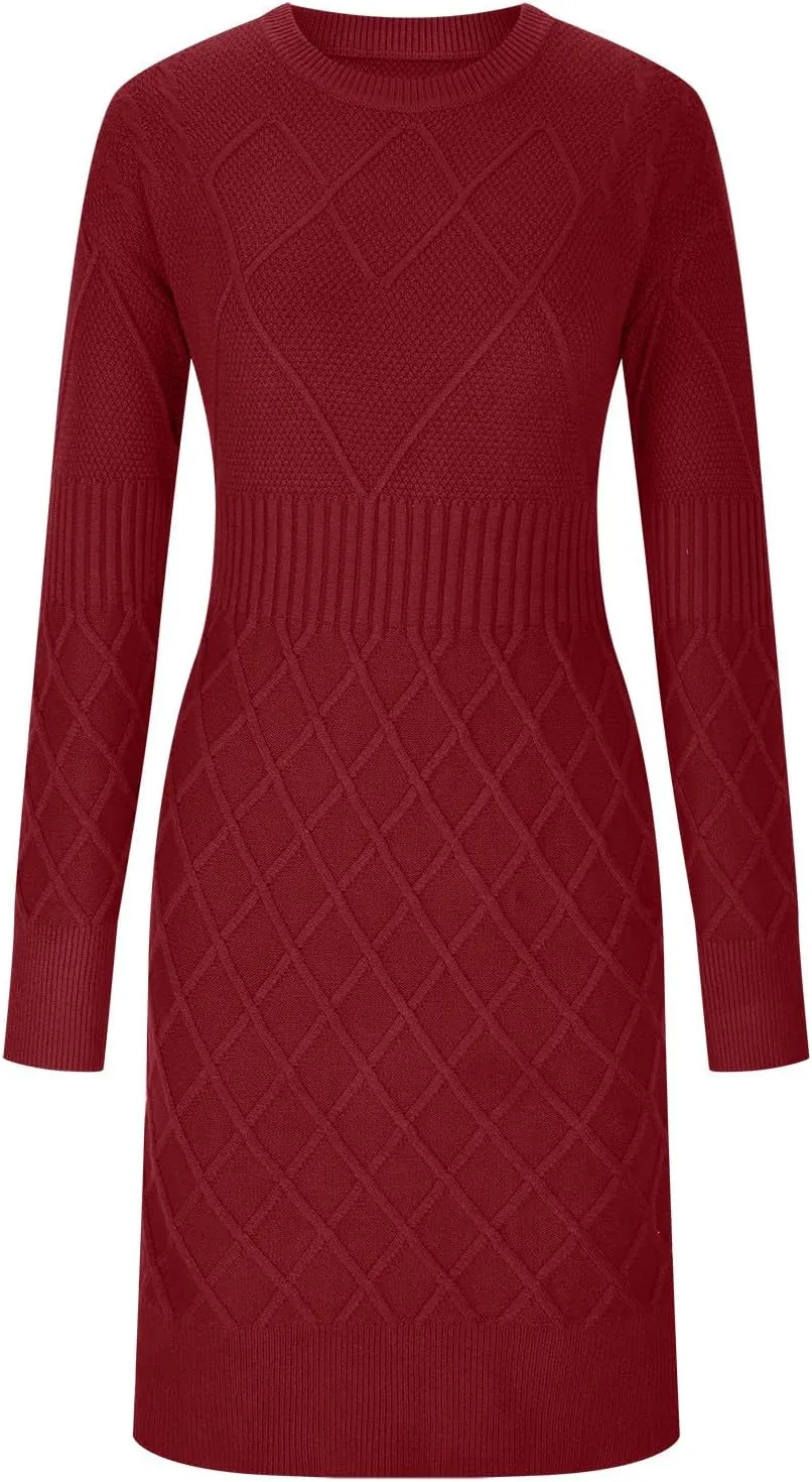 Women's Fashion Sweater Fashion Knitted Skinny Striped Sweater Dress Tunic Solid Round Neck Wide Hem Top Cozy Outfits